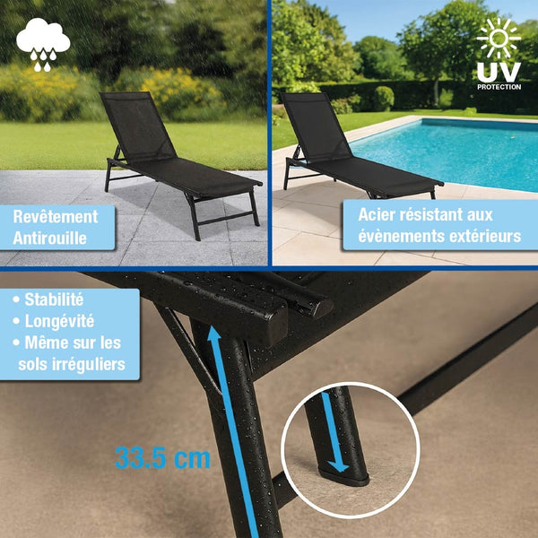 CHAISE LONGUE PLIABLE TEXTILENE NOIRE (2)