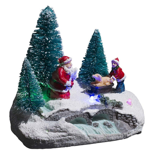 VILLAGE DE NOËL SCÈNE AVEC SAPINS À PILES (2)