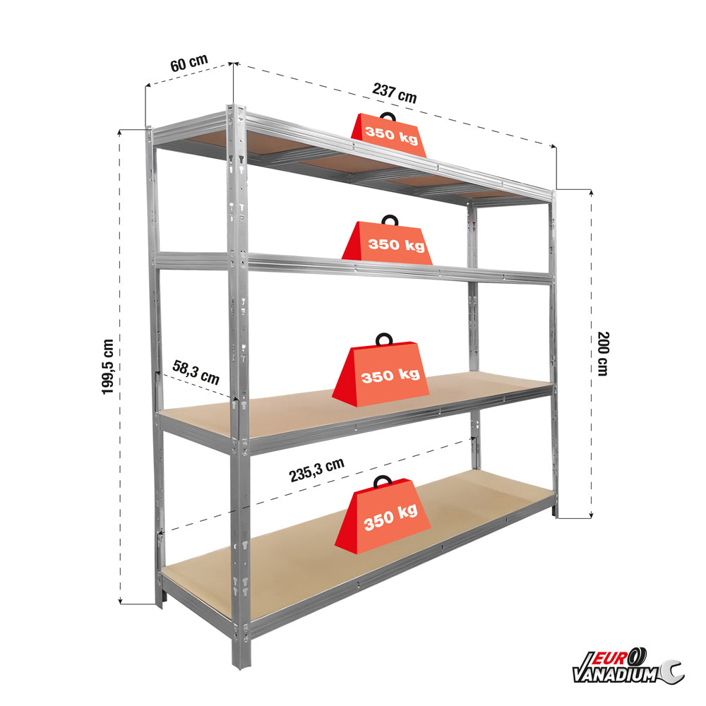 Étagère Charge Lourde 8 Plateaux 720kg - Rangement Atelier Garage En Acier Galvanisé Et MDF