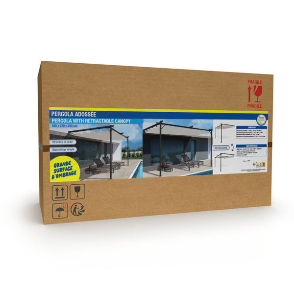 PERGOLA ADOSSÉE 3 X 4 M TOIT RÉTRACTABLE BEIGE (10)