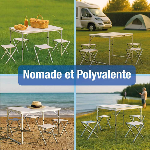 TABLE DE CAMPING PLIABLE AVEC 4 TABOURETS (5)
