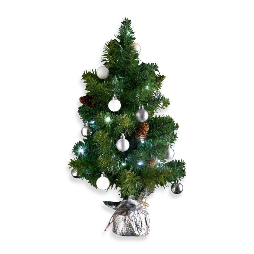 SAPIN DÉCORÉ AVEC GUIRLANDE CUIVRE 50 CM