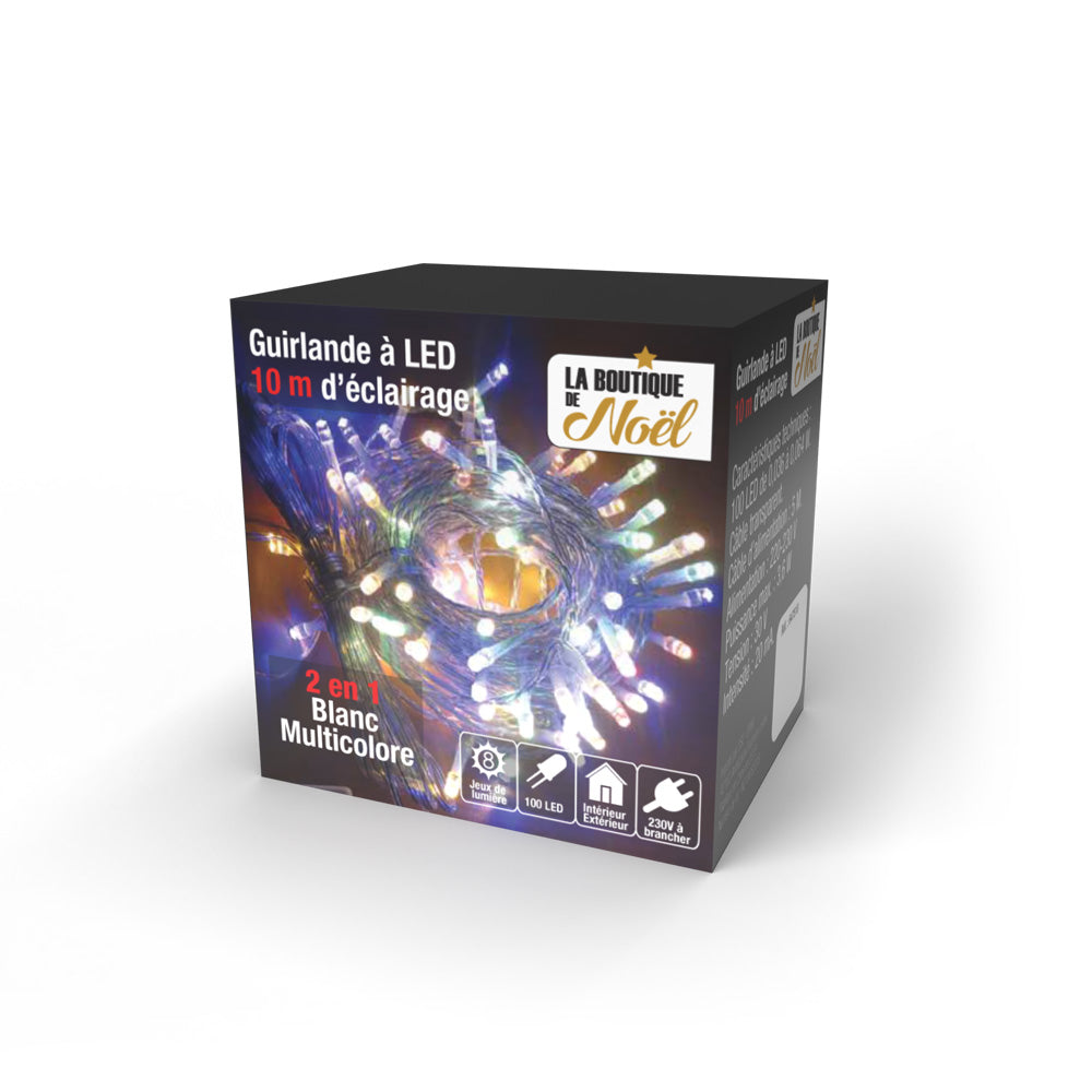 GUIRLANDE ÉLECTRIQUE BICOLORE & GUIRLANDE BICOLORE 8F 10M 100 LED BLANC MULTI