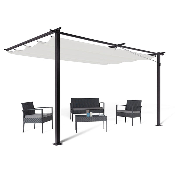 PERGOLA ADOSSÉE 3 X 4 M TOIT RÉTRACTABLE BEIGE (8)